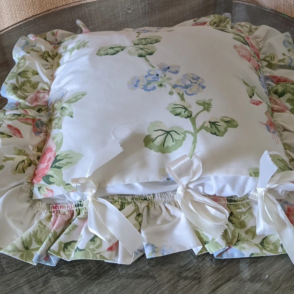Square Floral Bloom With Ruffle Throw Pillow Cottage Rose Hydrangea Sweet